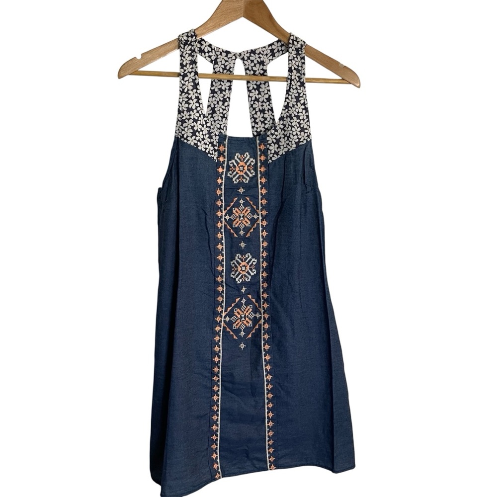 Flying Tomato Navy and Peach Patterned Dress Size Small flare hippie boho chic